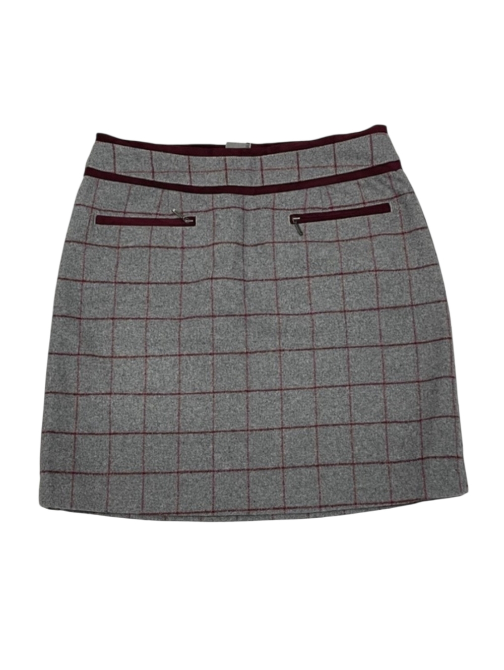 NWT Bob Timberlake Grey & Maroon Plaid Wool Blend Mini Skirt Clueless Vi…
